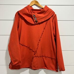 Neon Buddha orange cowl neck with button detail long sleeve pullover size L